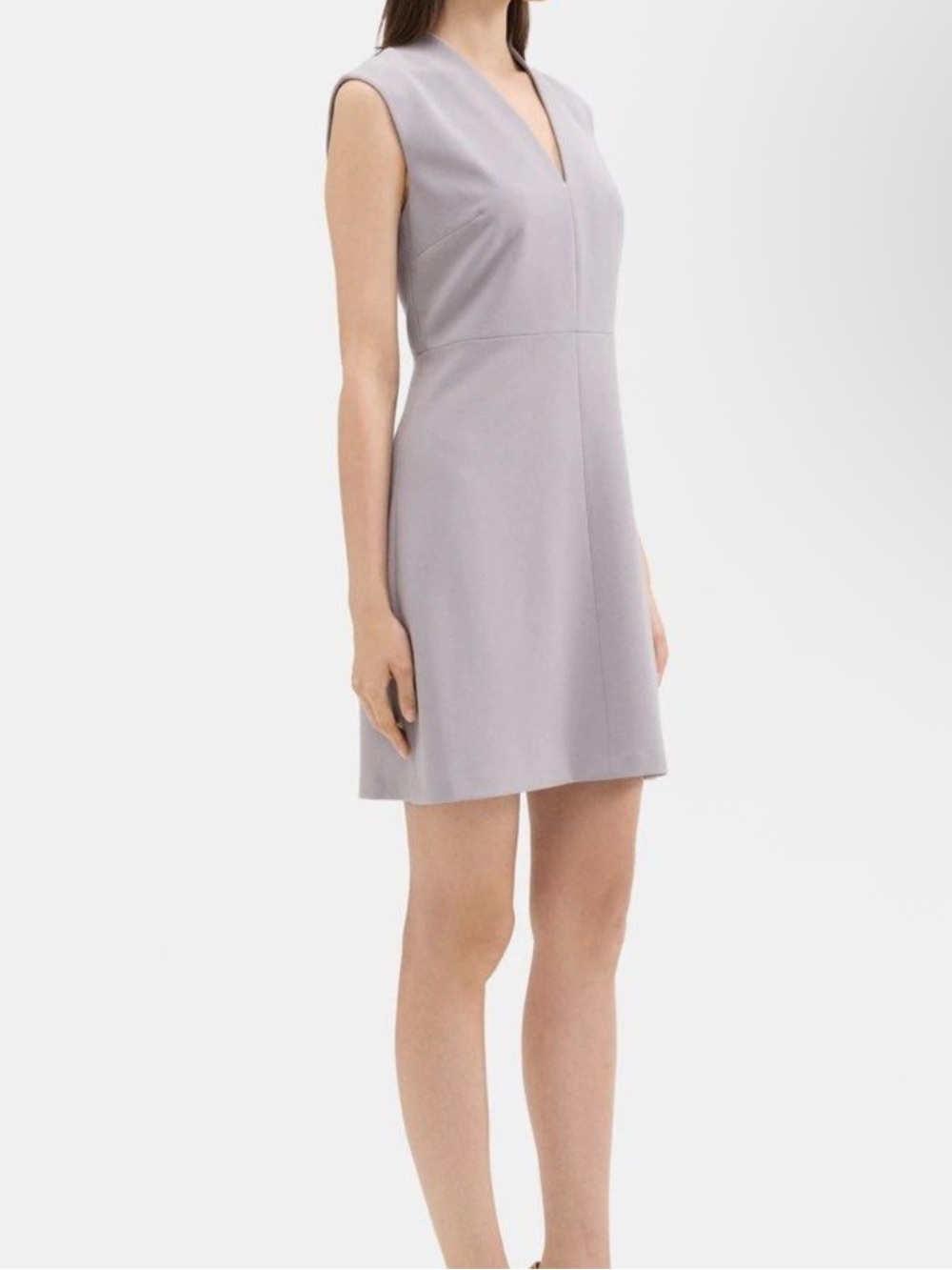 Theory Sleeveless V-Neck Mini Dress in Light Gray